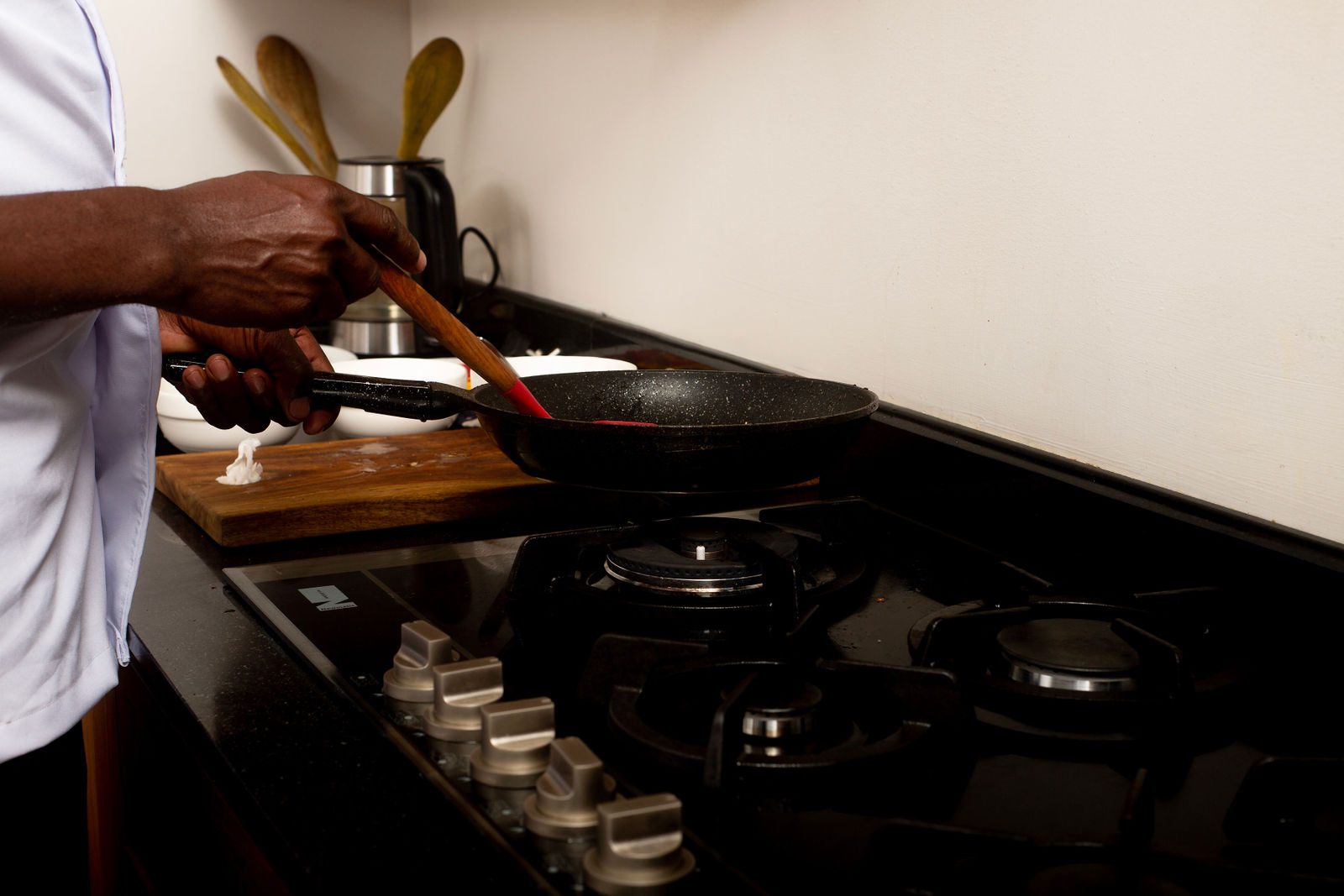 Breakfast being cooked in the cottage kitchen